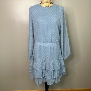 Sweet Express Light Blue Long Sleeve Ruffle Swiss dot tiered dress medium